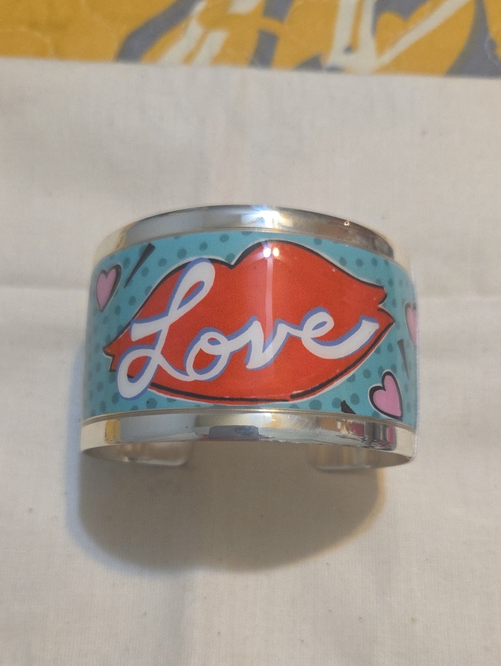 Brighton Love Pop-Art Silver Cuff Bracelet - Blue & Red